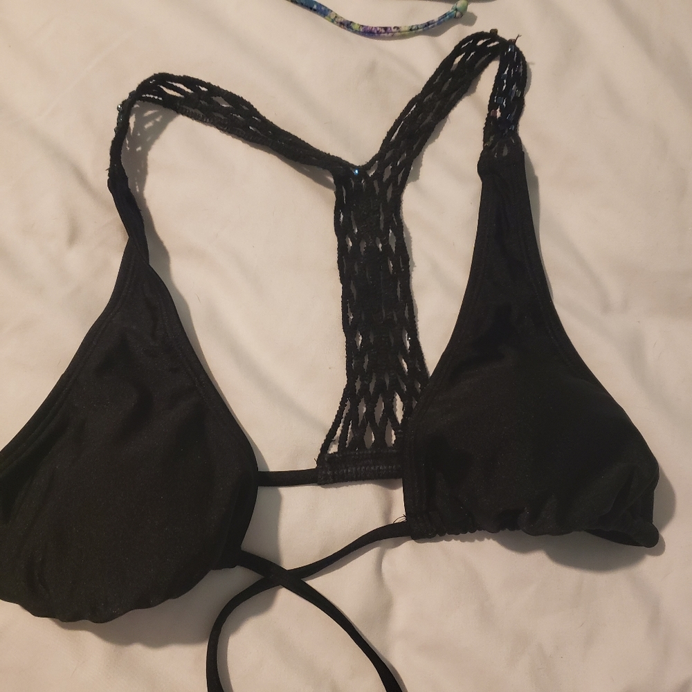Black crocheted racerback bikini top